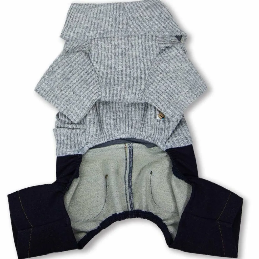 Touchdog - Small - Grey - Vogue Neck-Wrap Sweater and Denim Pant Outfit - 1 Piece
