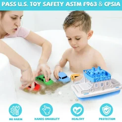 Toy Boat Bath Toys for Toddlers with 4 Mini Car Toys, Kids Water Toys Ferry Boat for Bathtub Bathroom Pool Beach Toys, Birthday Gifts