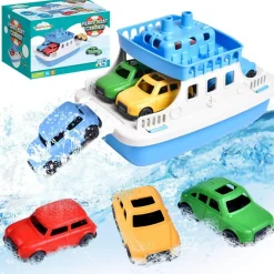 Toy Boat Bath Toys for Toddlers with 4 Mini Car Toys, Kids Water Toys Ferry Boat for Bathtub Bathroom Pool Beach Toys, Birthday Gifts