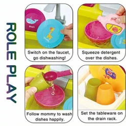 Toys with Running Water for Boy Girls Toddlers 1-3, Bird Bath Toys for Kids 5 6-8, Water Table Toy with Auto Working Faucet, Pretend Play Kitchen Cleaning Set Dishwasher Role Play Gifts