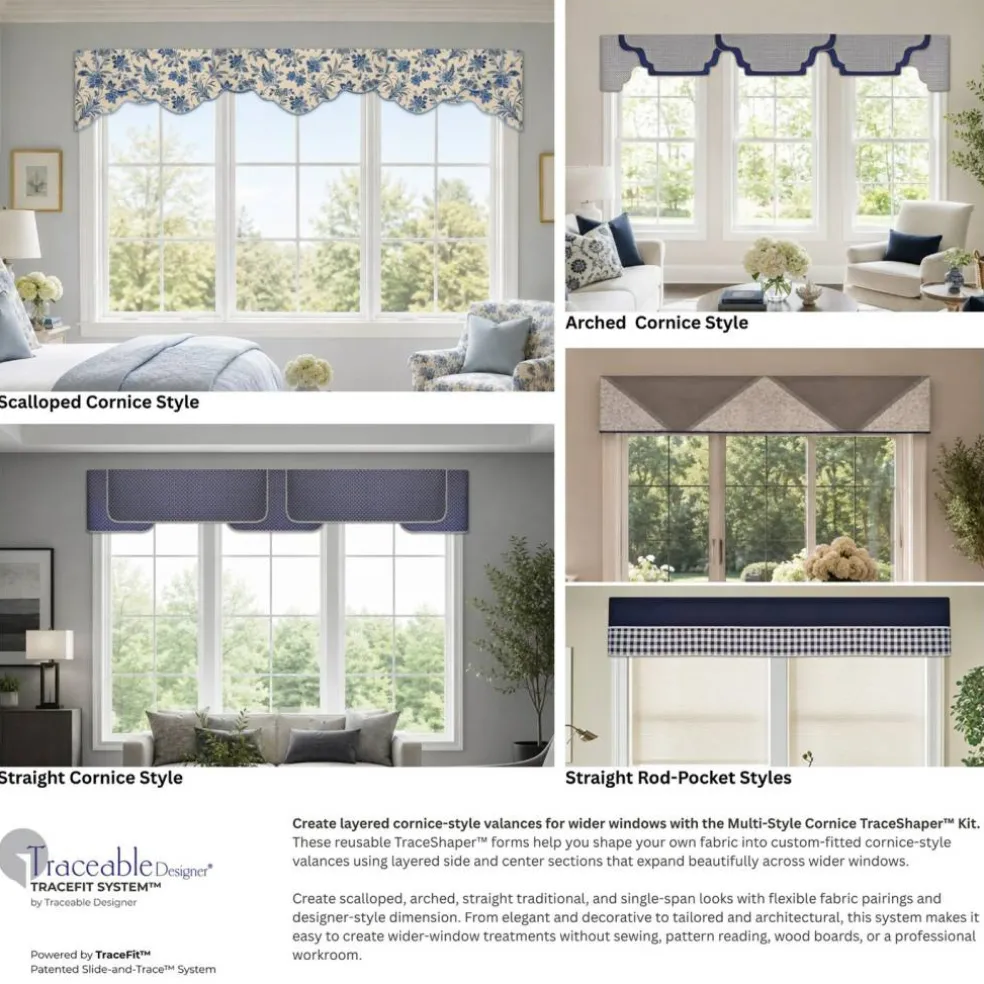 Traceable Designer Multi-Style Cornice Valance TraceShaper™ Kit, No-Sew Fabric Shaping Forms