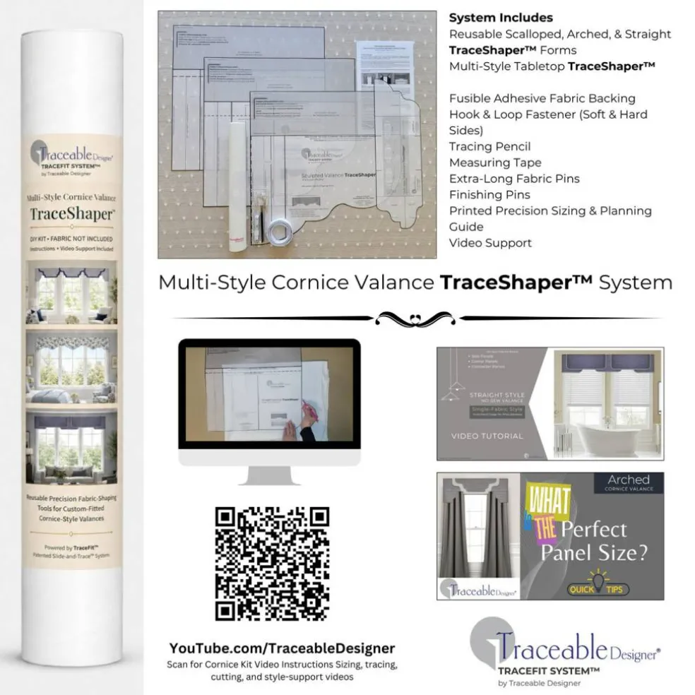 Traceable Designer Multi-Style Cornice Valance TraceShaper™ Kit, No-Sew Fabric Shaping Forms