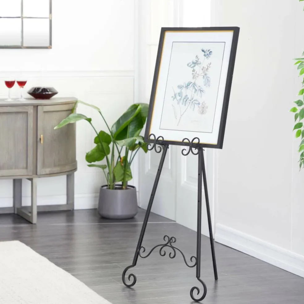 Traditional Black Iron Floor Easel, 46" x 21" x 22"