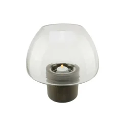 10" Transparent Glass Pillar Candle Holder with Wooden Base
