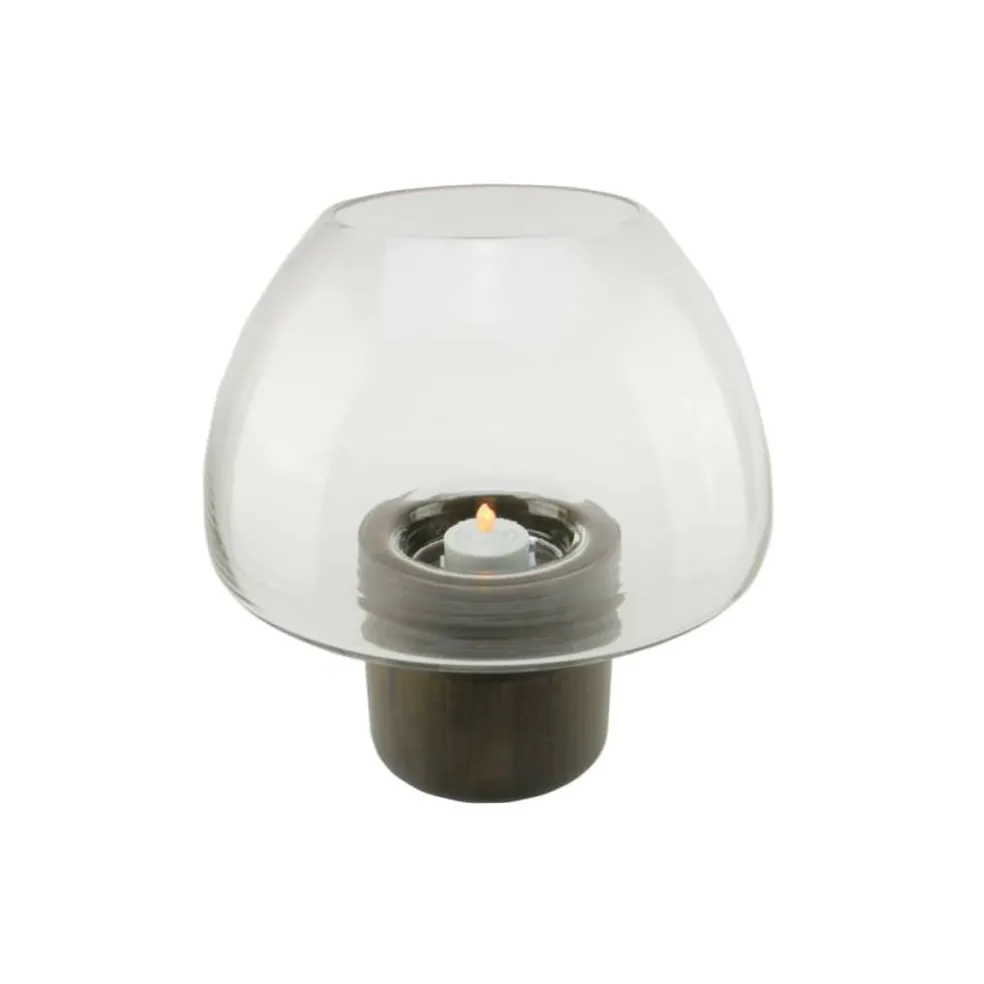 10" Transparent Glass Pillar Candle Holder with Wooden Base
