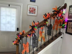 Tree Buddees Halloween Garland with Lights 9 Foot Long Black and Orange Pre-lit LED Mantle Decoration
