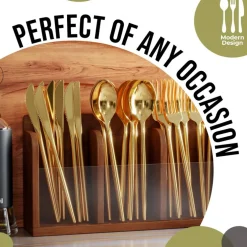 Trendables Disposable Silverware Set - Wedding Plastic Cutlery Dinnerware - Includes modern Forks, Plastic Spoons, disposable Knives - reflective Plastic Utensils Party Set