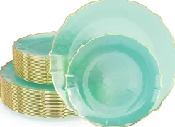 Trendables Plastic Plates for Party Fancy Plastic Dinner Plates For Guest 7.5 inch Dessert Plates & 10 Inch Thin Delicate Disposable Dinnerware Charger Plate Set