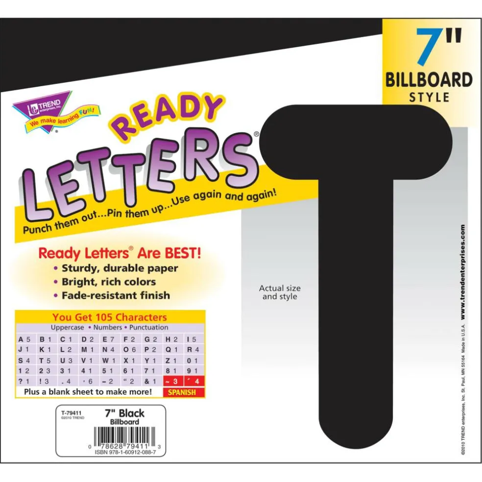 Trend Enterprises Black 7" Billboard Uppercase (EN/SP) Ready Letters®