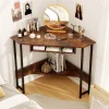 Triangle Corner Desk with Built-in Charging, Keyboard Tray & Storage