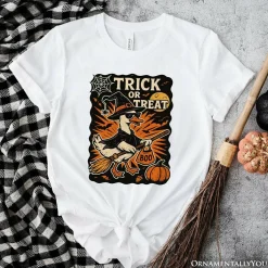 Trick or Treat Goose T-Shirt, Vintage Halloween Witch Tee for October