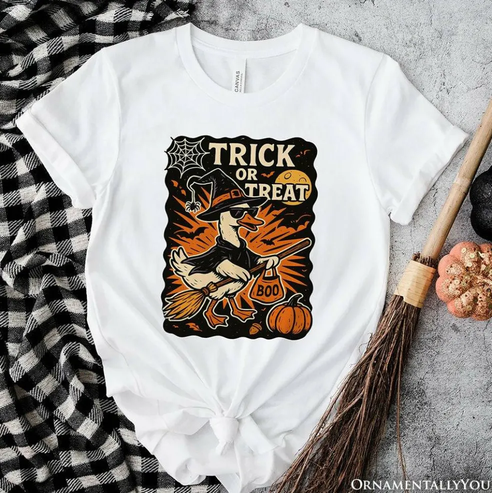 Trick or Treat Goose T-Shirt, Vintage Halloween Witch Tee for October