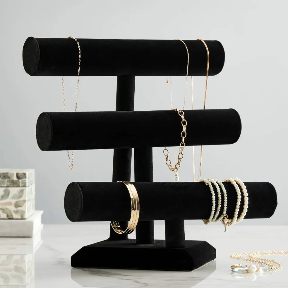 12" Triple Bar Black Velvet Jewelry Stand by Bead Landing™
