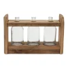 15" Triple Bottle Vases in Wood Stand