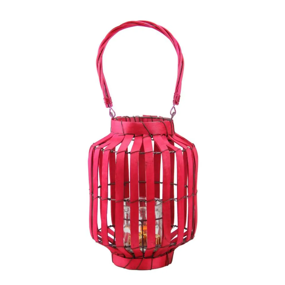 20" Tropicalia Tiki Bar Votive Candle Holder Lantern, Blush Red
