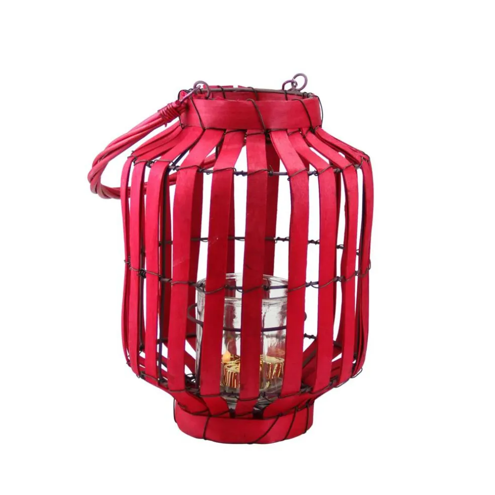 20" Tropicalia Tiki Bar Votive Candle Holder Lantern, Blush Red