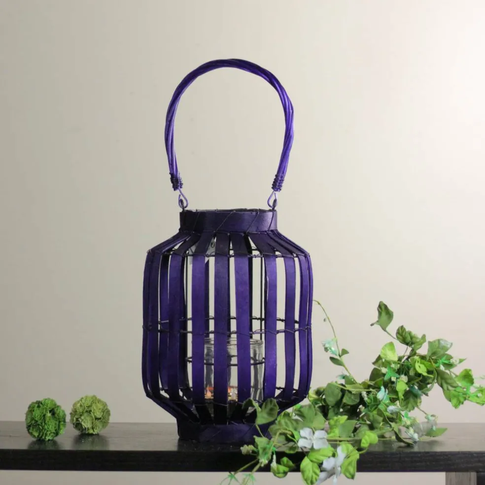 20" Tropicalia Tiki Bar Votive Candle Holder Lantern, Deep Purple