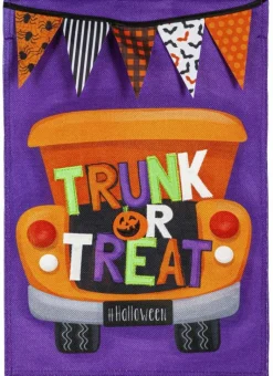 Trunk or Treat Halloween Garden Flag 2 Sided Burlap
