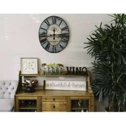 Turquoise Wood Oversized Wall Clock Roman Numerals