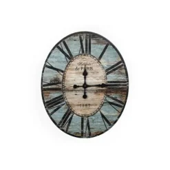 Turquoise Wood Oversized Wall Clock Roman Numerals