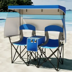 Two-Person Beach Chair with Canopy and 3-Side Shade Curtains Adjustable