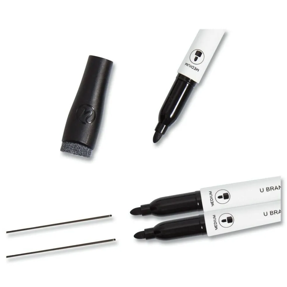 U Brands Medium Bullet Tip Medium Point Low-Odor Dry-Erase Markers with Erasers - Black (1 Dozen)