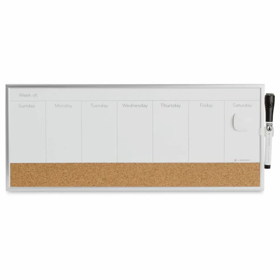 U Brands Silver Frame Weekly Calendar White Board - Single Week
