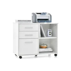 Under Desk File Cabinet with 3 Drawers, Mobile Office Storage Cabinet with Adjustable Shelf, Locking Casters and Printer Stand, 32" White Filing Cabinet