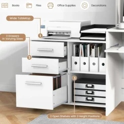 Under Desk File Cabinet with 3 Drawers, Mobile Office Storage Cabinet with Adjustable Shelf, Locking Casters and Printer Stand, 32