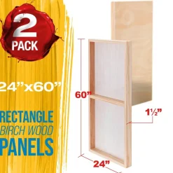 Unfinished Cradled Wood Panels for Painting, 2 Pack of 24x60 inch - Gallery Birch Wooden Canvas Boards 1-1/2" Deep - Mixed-Media Craft, Acrylic, Oil, Encaustic, Paint Pouring