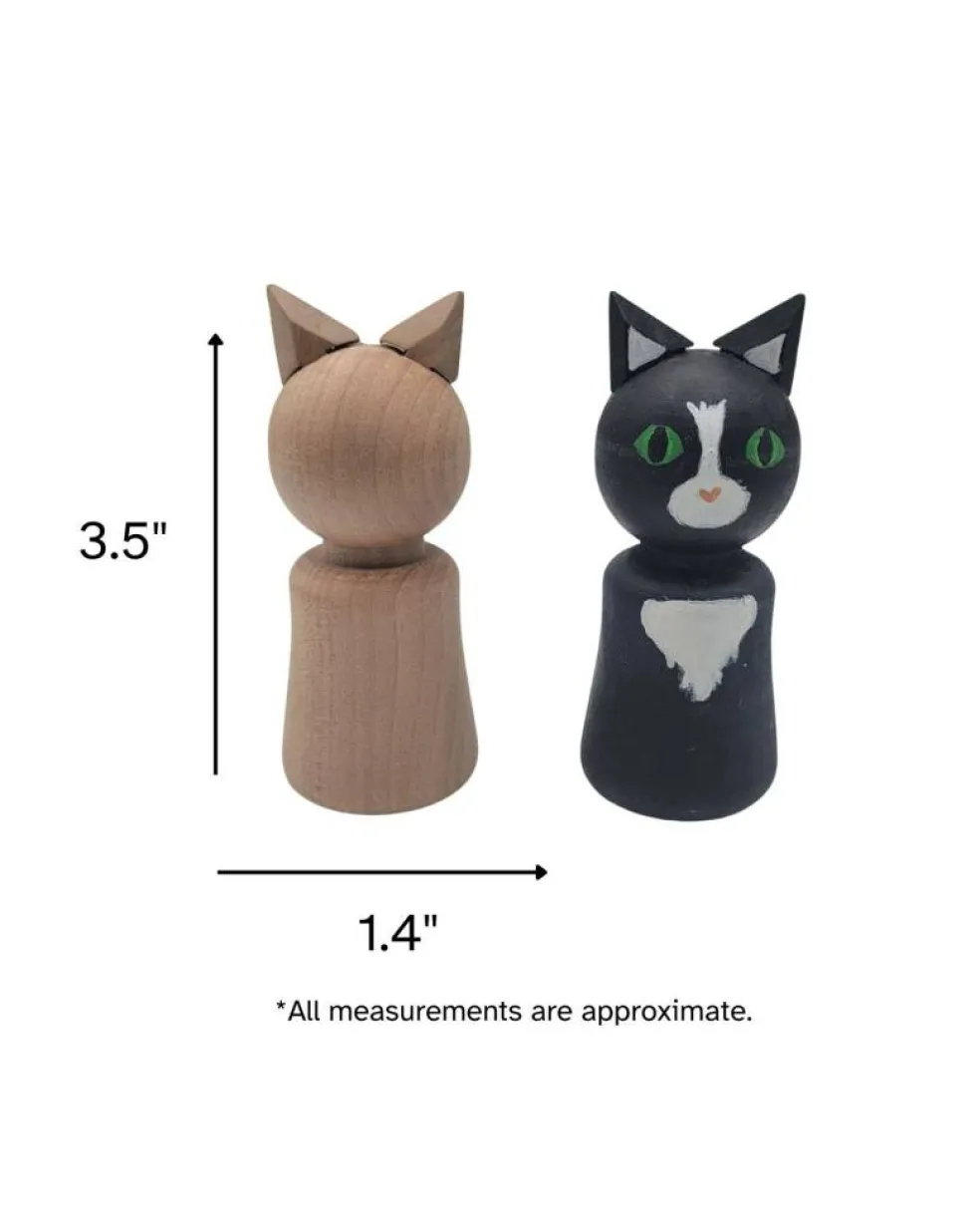 3 Unfinished Peg Dolls, Animal Peg Dolls