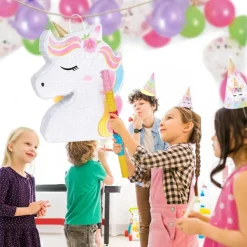 Unicorn Piñata - Unicorn Party Supplies Piñata Bundle with Blindfold and Bat for Girls Kids Rainbow Unicorn Theme Birthday Party Game Decorations (15.7" x 12.2" x 3.1")