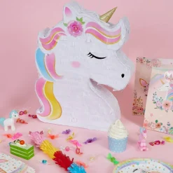 Unicorn Piñata - Unicorn Party Supplies Piñata Bundle with Blindfold and Bat for Girls Kids Rainbow Unicorn Theme Birthday Party Game Decorations (15.7" x 12.2" x 3.1")