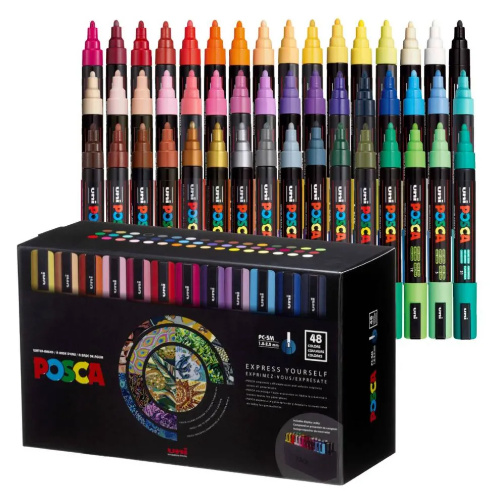 uni® POSCA PC-5M 1.8-2.5mm Reversible Medium Tip 48 Color Water-Based Paint Markers