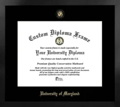 University of Maryland 17w x 13h Manhattan Black Single Mat Gold Embossed Diploma Frame with Bonus Campus Images Lithograph (value savings at $59)