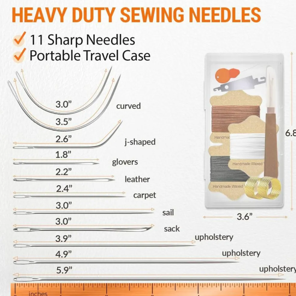 Upholstery Repair Kit with Waxed Thread 3 Colors and 11 Heavy Duty Needles