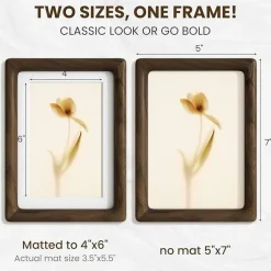USA Walnut Wood 5x7 Picture Frame with Mat for 4x6 Photo, Solid Wood Frame with HD Tempered Glass for Wall or Tabletop Display, Rustic Modern Home Decor Frame (1 Pack)