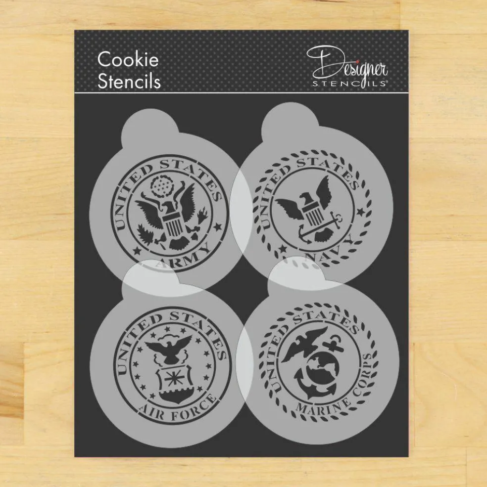 US Military Seals Cookie Stencil Set: Marines, Navy, Army, Air Force | C1009 by Designer Stencils |