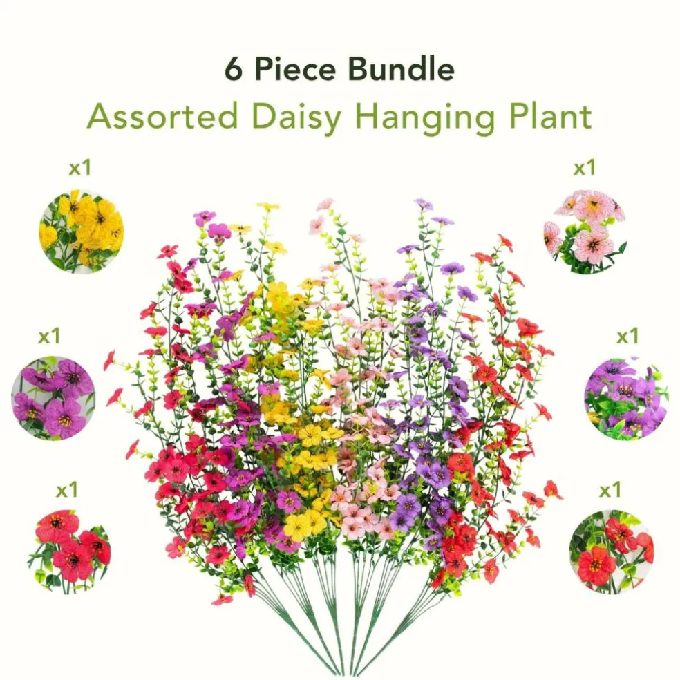 30" UV Resistant Artificial Daisy Hanging Bushes, 6ct.