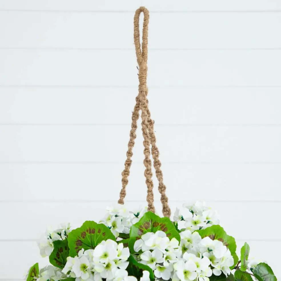 28" UV Resistant Artificial Geranium in Hanging Basket