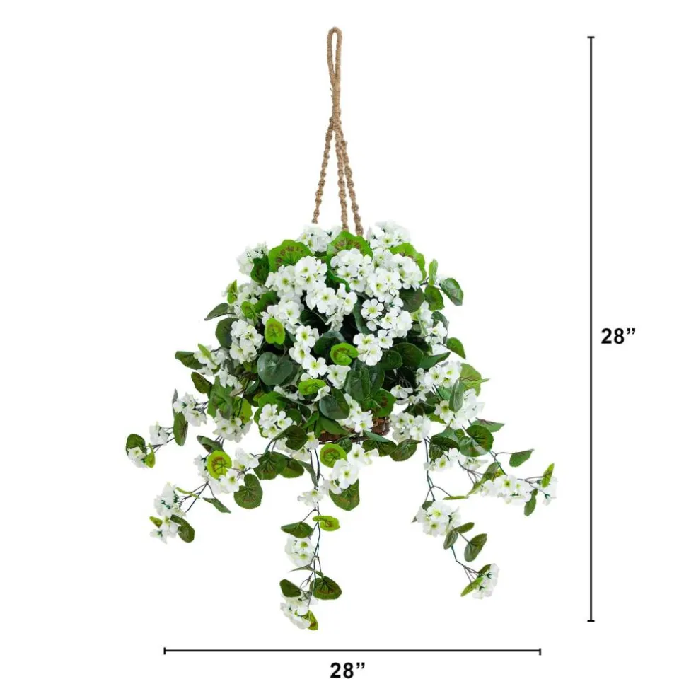 28" UV Resistant Artificial Geranium in Hanging Basket