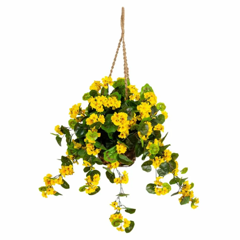 28" UV Resistant Artificial Geranium in Hanging Basket