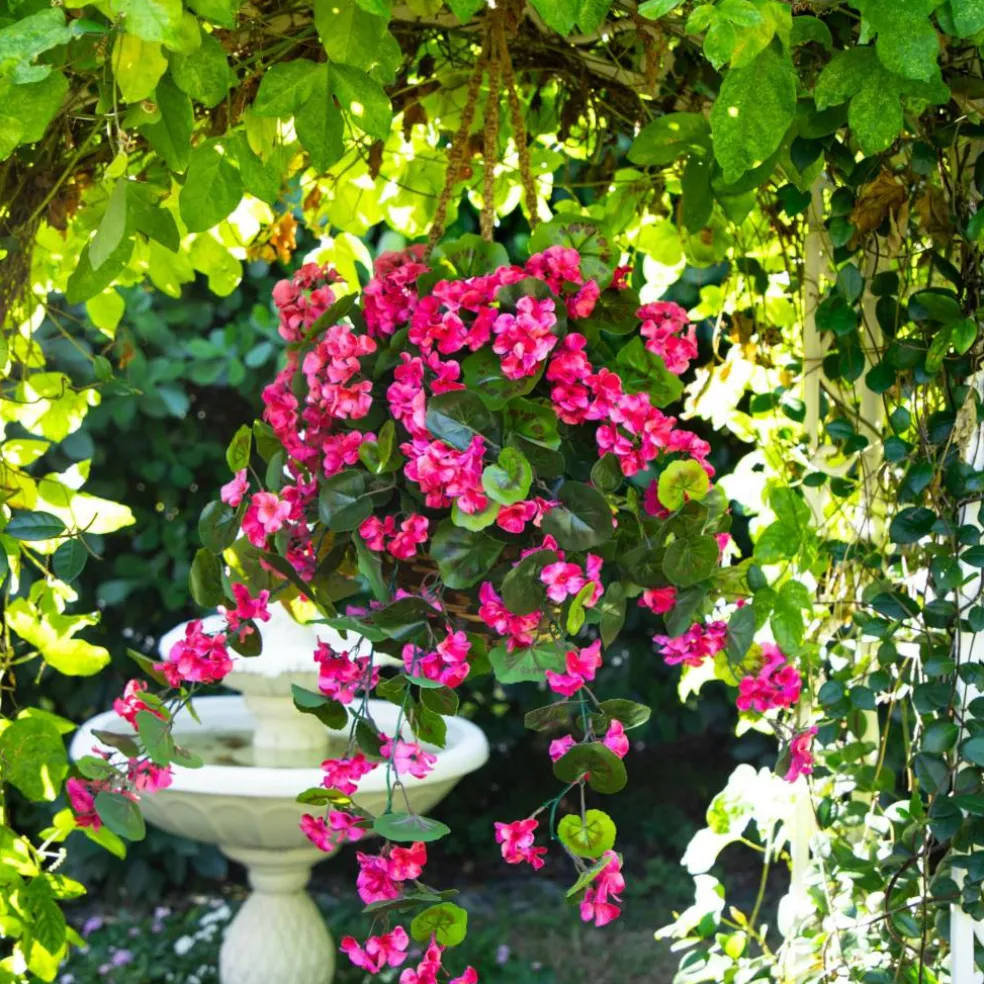 28" UV Resistant Artificial Geranium in Hanging Basket