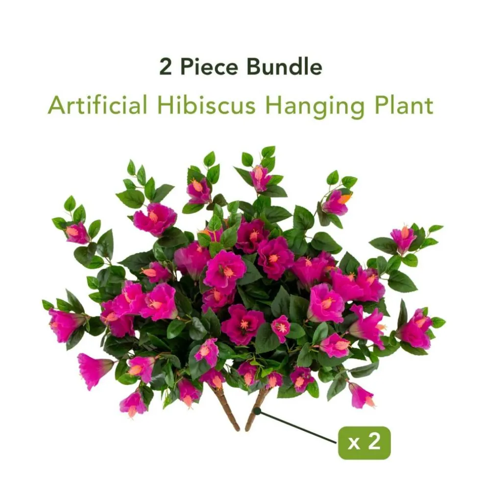 24" UV Resistant Artificial Hibiscus Hanging Plants, 2ct.