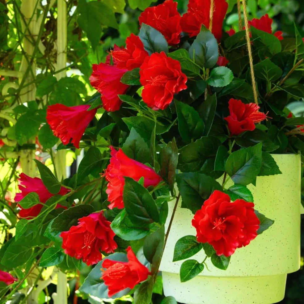 24" UV Resistant Artificial Hibiscus Hanging Plants, 2ct.
