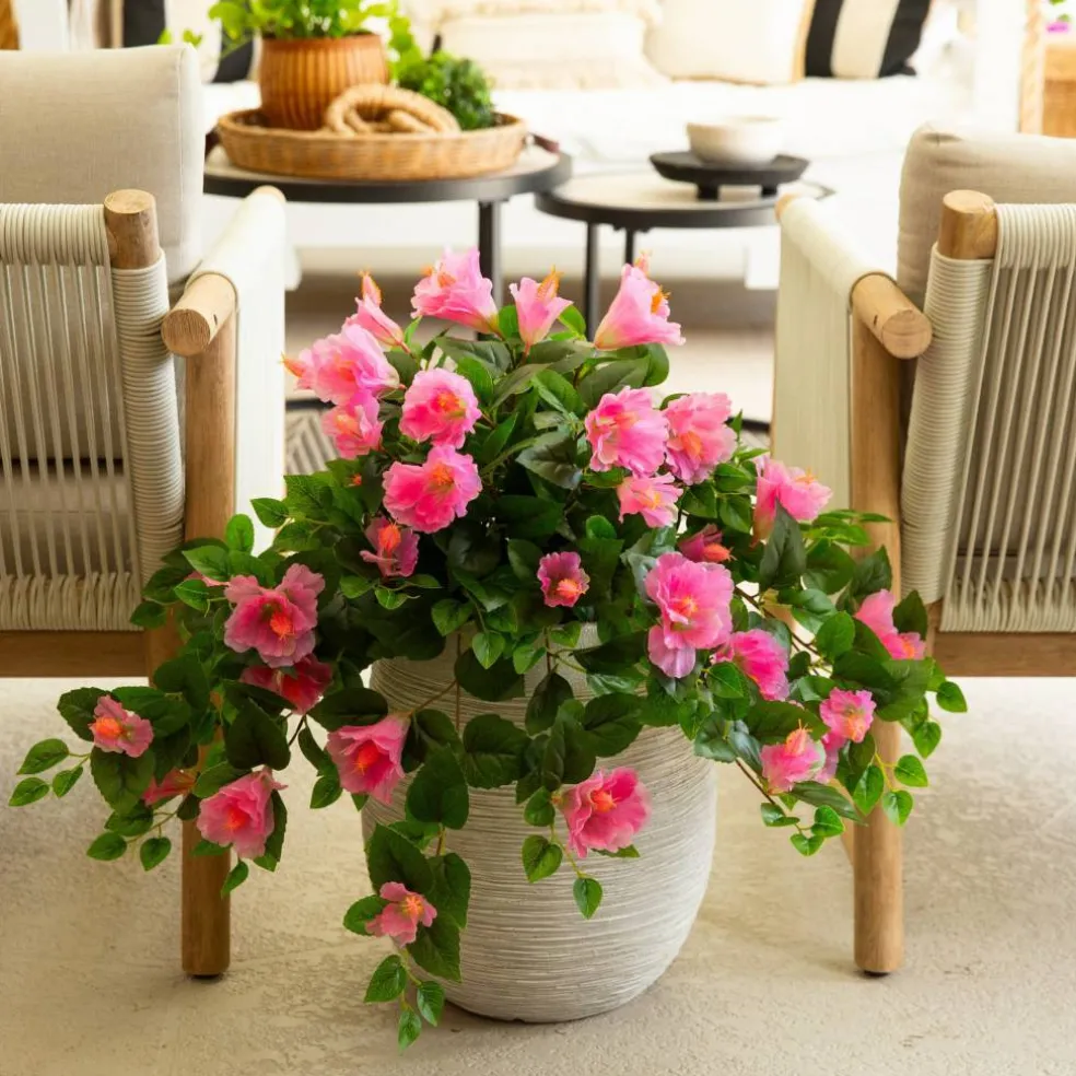 24" UV Resistant Artificial Hibiscus Hanging Plants, 2ct.