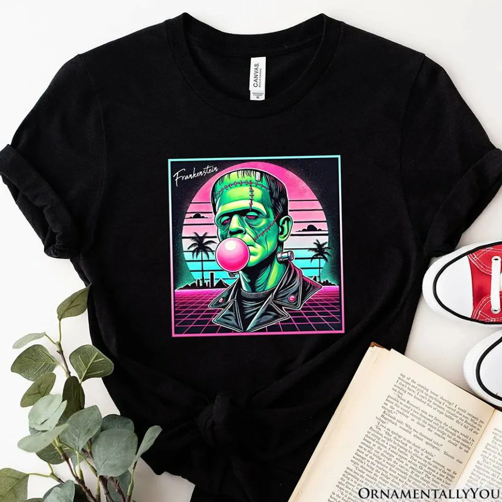 Vaperwave Frankenstein Retro Neon Horror T-Shirt, Synthwave 80's Styled Classic Halloween Tee