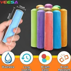 VEESA Sidewalk Chalk, 10 Colors in 52 Pcs, 4” x 1” - Washable Jumbo Driveway Chalk Bulk for kids Adults, Draw on Chalkboard, Blackboard and Outdoor Playground