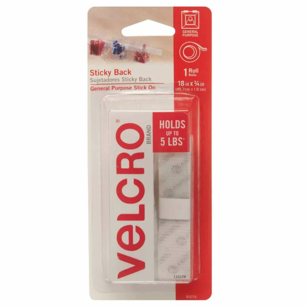 VELCRO® Sticky Back™ 3/4" x 18" White Tape Strips, 6 Pack Bundle