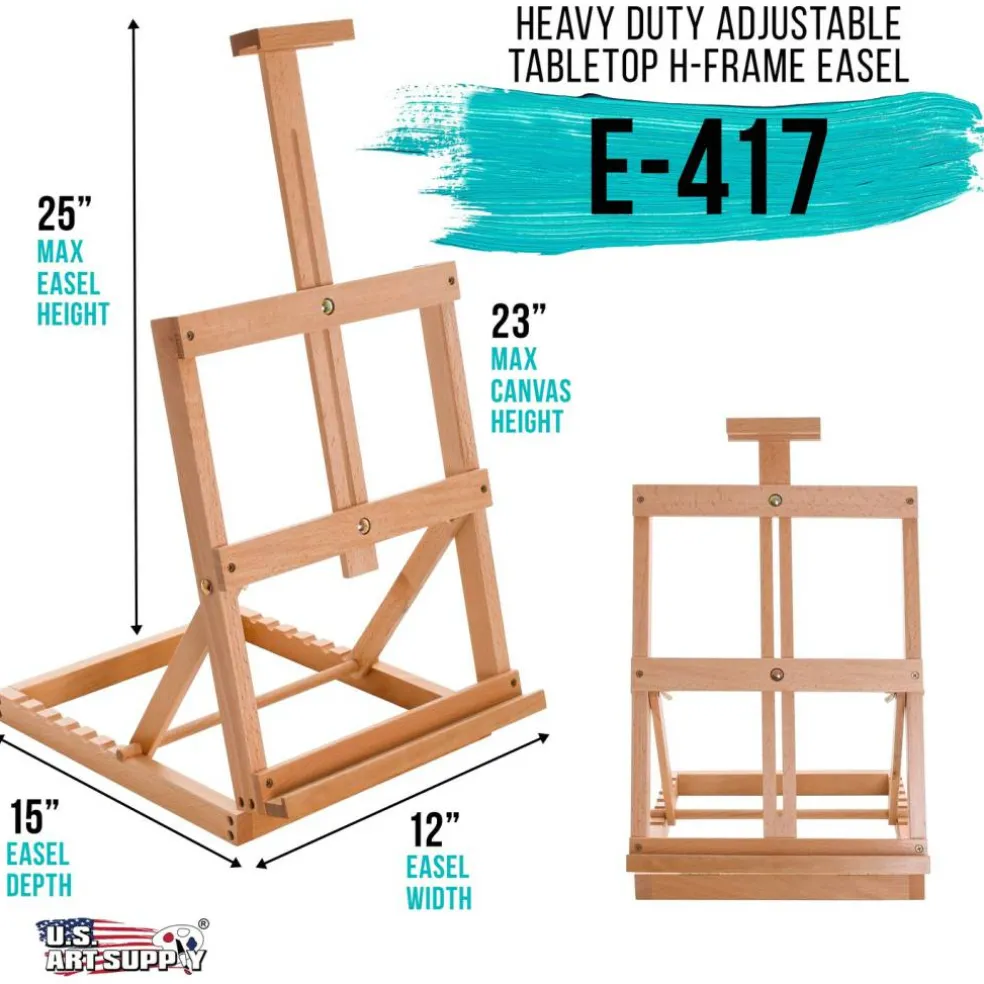 Venice Heavy Duty H-Frame Tabletop Easel - Artist Studio Desktop Drawing Table, Portable Drafting Table, Adjustable Art Board, Tabletop Easel for Painting, Holds Up to 23" Canvas